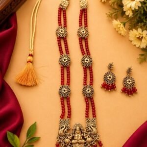 Red beads golden oxidise long set